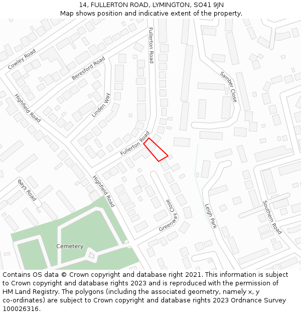 14, FULLERTON ROAD, LYMINGTON, SO41 9JN: Location map and indicative extent of plot