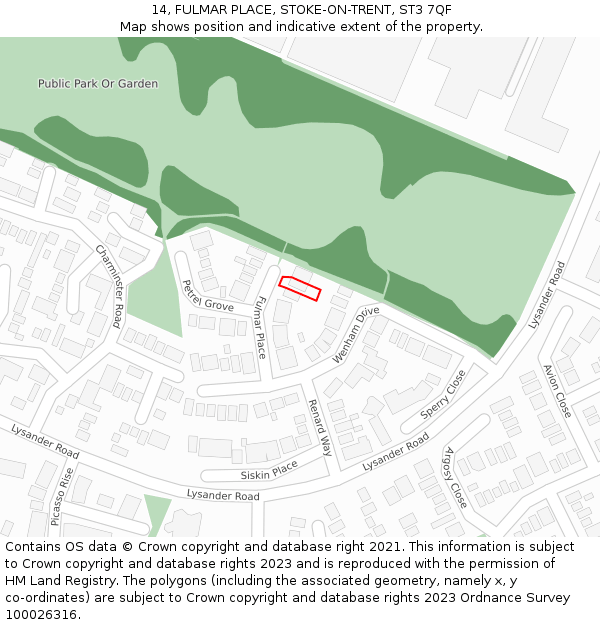 14, FULMAR PLACE, STOKE-ON-TRENT, ST3 7QF: Location map and indicative extent of plot