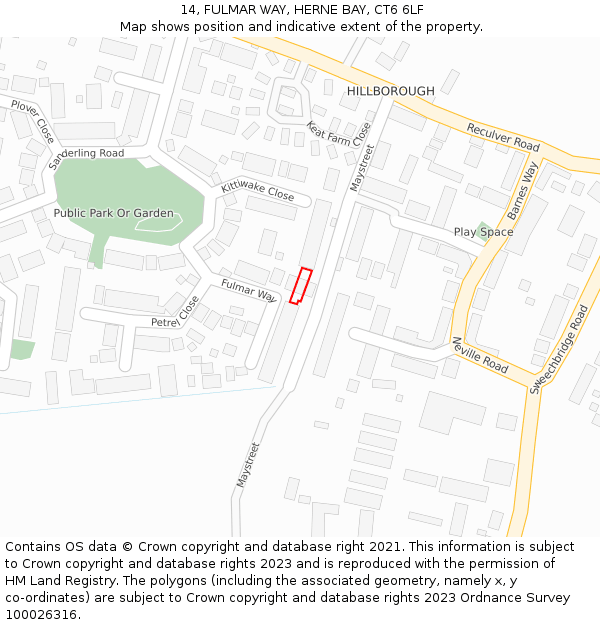 14, FULMAR WAY, HERNE BAY, CT6 6LF: Location map and indicative extent of plot