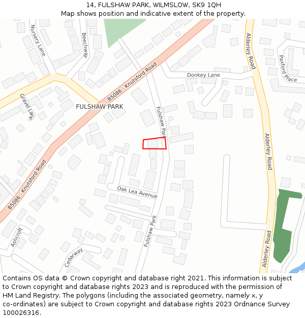 14, FULSHAW PARK, WILMSLOW, SK9 1QH: Location map and indicative extent of plot