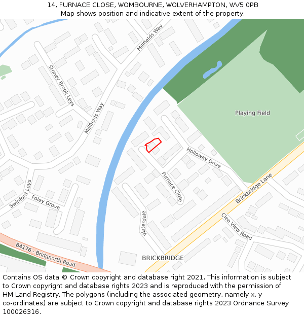 14, FURNACE CLOSE, WOMBOURNE, WOLVERHAMPTON, WV5 0PB: Location map and indicative extent of plot