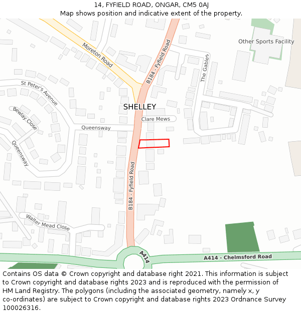 14, FYFIELD ROAD, ONGAR, CM5 0AJ: Location map and indicative extent of plot