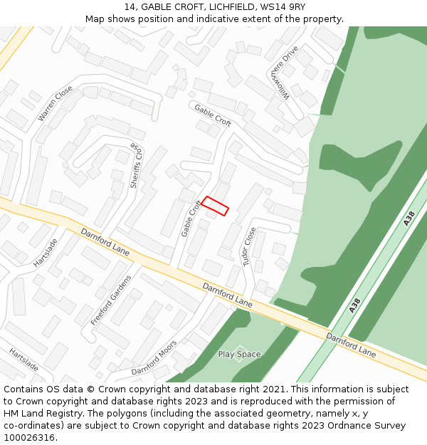 14, GABLE CROFT, LICHFIELD, WS14 9RY: Location map and indicative extent of plot