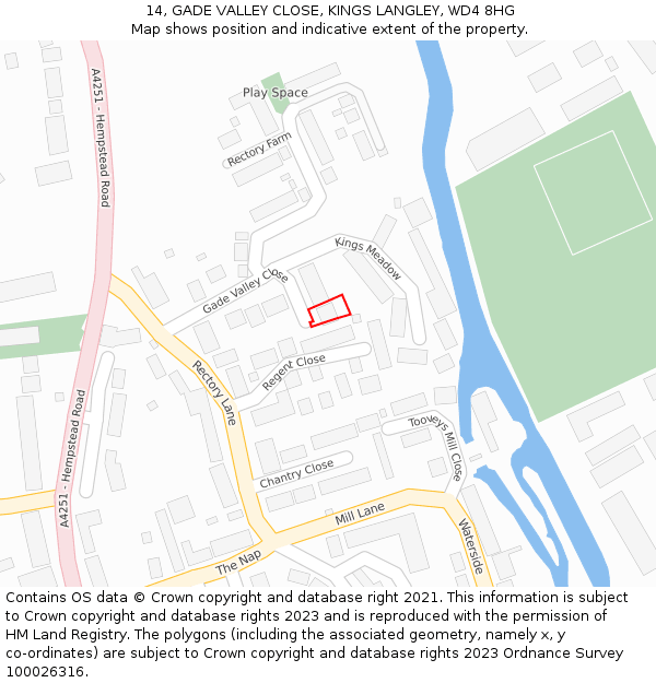 14, GADE VALLEY CLOSE, KINGS LANGLEY, WD4 8HG: Location map and indicative extent of plot