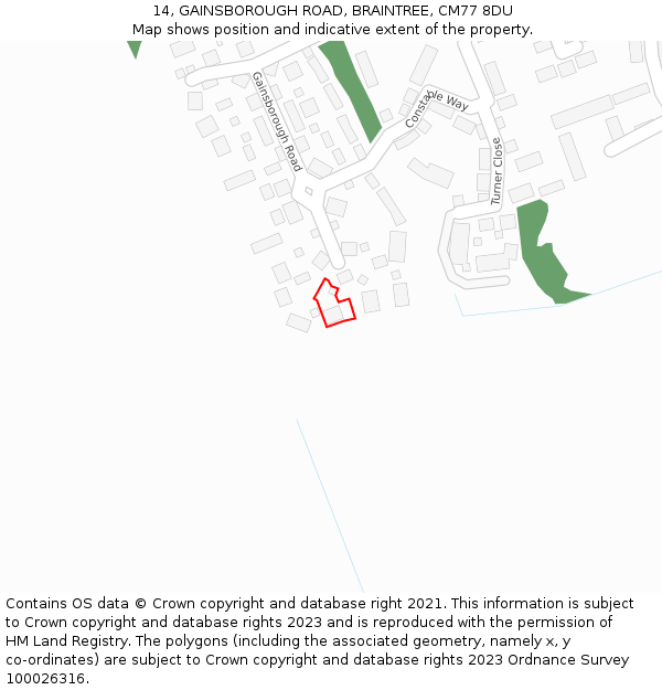 14, GAINSBOROUGH ROAD, BRAINTREE, CM77 8DU: Location map and indicative extent of plot