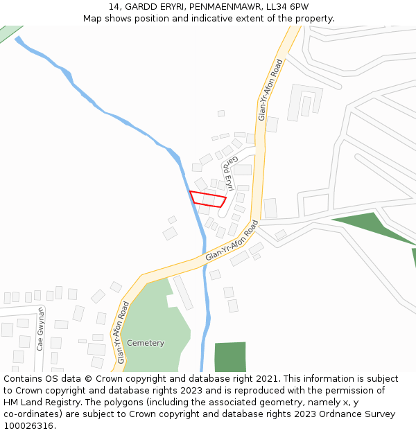 14, GARDD ERYRI, PENMAENMAWR, LL34 6PW: Location map and indicative extent of plot