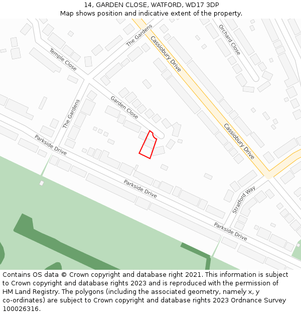 14, GARDEN CLOSE, WATFORD, WD17 3DP: Location map and indicative extent of plot