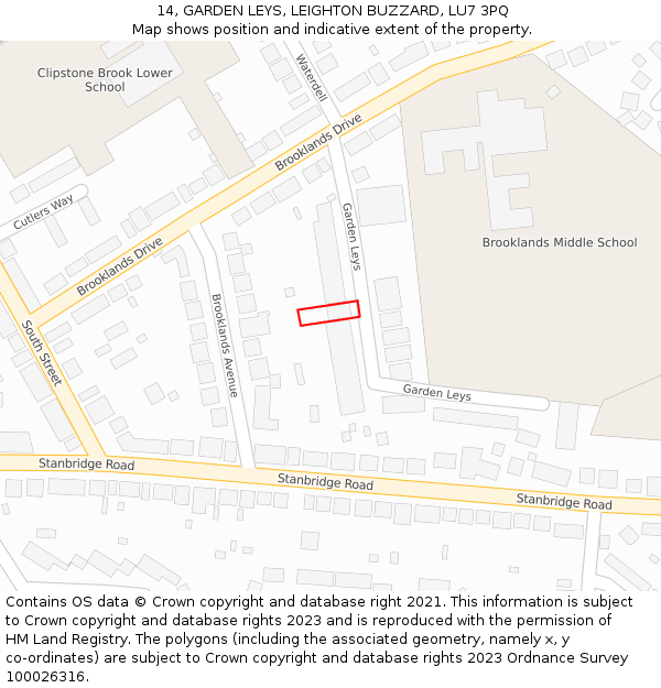14, GARDEN LEYS, LEIGHTON BUZZARD, LU7 3PQ: Location map and indicative extent of plot