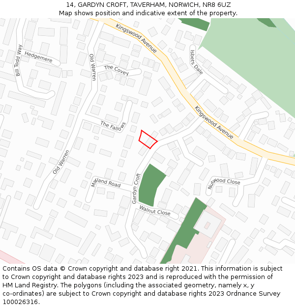 14, GARDYN CROFT, TAVERHAM, NORWICH, NR8 6UZ: Location map and indicative extent of plot