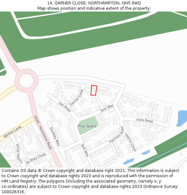 14, GARNER CLOSE, NORTHAMPTON, NN5 6WQ: Location map and indicative extent of plot