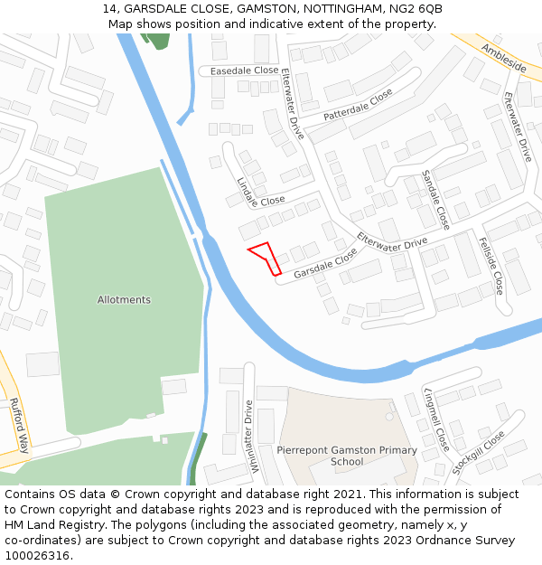 14, GARSDALE CLOSE, GAMSTON, NOTTINGHAM, NG2 6QB: Location map and indicative extent of plot