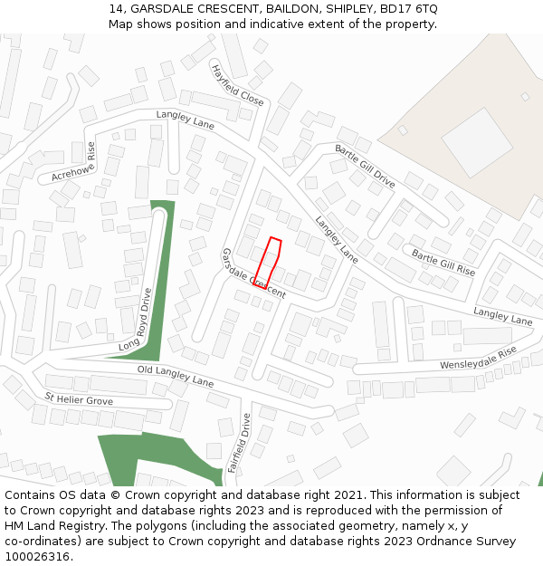 14, GARSDALE CRESCENT, BAILDON, SHIPLEY, BD17 6TQ: Location map and indicative extent of plot