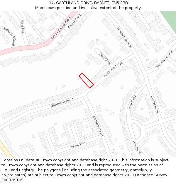 14, GARTHLAND DRIVE, BARNET, EN5 3BB: Location map and indicative extent of plot