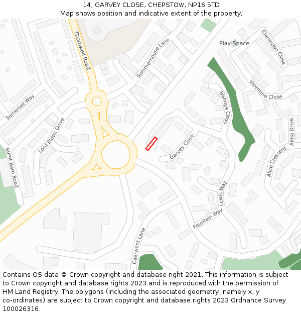 14, GARVEY CLOSE, CHEPSTOW, NP16 5TD: Location map and indicative extent of plot