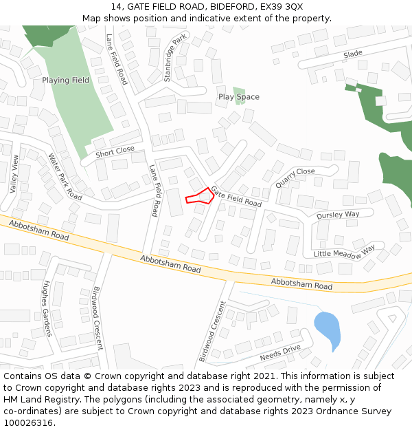 14, GATE FIELD ROAD, BIDEFORD, EX39 3QX: Location map and indicative extent of plot