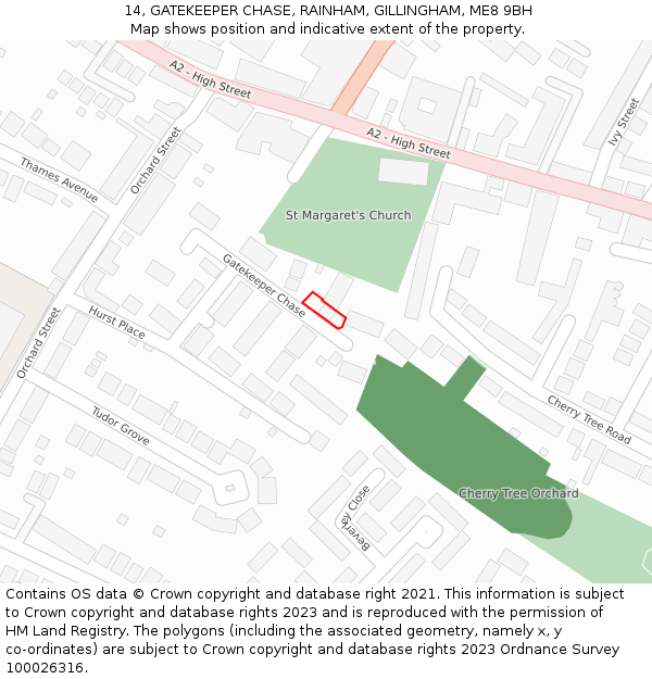 14, GATEKEEPER CHASE, RAINHAM, GILLINGHAM, ME8 9BH: Location map and indicative extent of plot