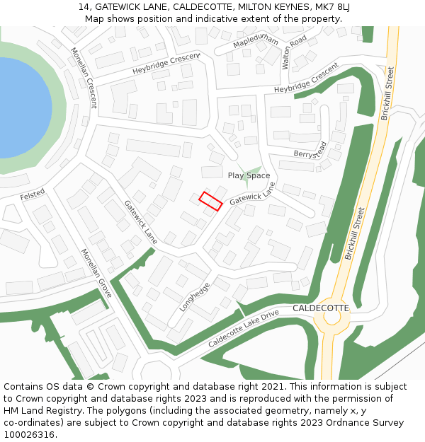 14, GATEWICK LANE, CALDECOTTE, MILTON KEYNES, MK7 8LJ: Location map and indicative extent of plot