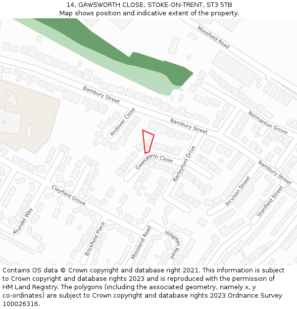 14, GAWSWORTH CLOSE, STOKE-ON-TRENT, ST3 5TB: Location map and indicative extent of plot