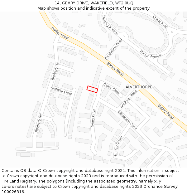 14, GEARY DRIVE, WAKEFIELD, WF2 0UQ: Location map and indicative extent of plot