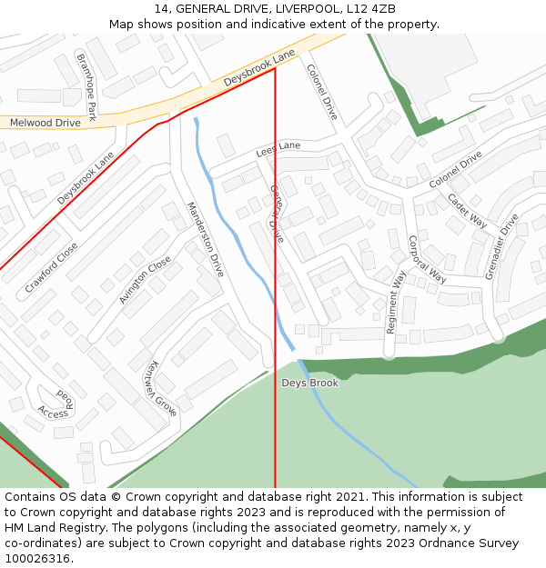 14, GENERAL DRIVE, LIVERPOOL, L12 4ZB: Location map and indicative extent of plot