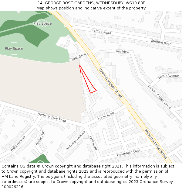 14, GEORGE ROSE GARDENS, WEDNESBURY, WS10 8RB: Location map and indicative extent of plot