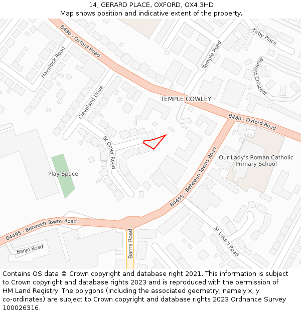 14, GERARD PLACE, OXFORD, OX4 3HD: Location map and indicative extent of plot