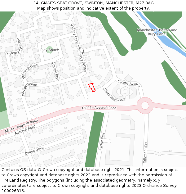 14, GIANTS SEAT GROVE, SWINTON, MANCHESTER, M27 8AG: Location map and indicative extent of plot