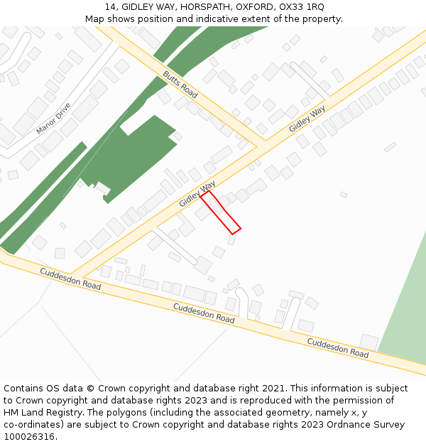 14, GIDLEY WAY, HORSPATH, OXFORD, OX33 1RQ: Location map and indicative extent of plot