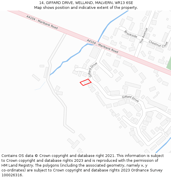 14, GIFFARD DRIVE, WELLAND, MALVERN, WR13 6SE: Location map and indicative extent of plot