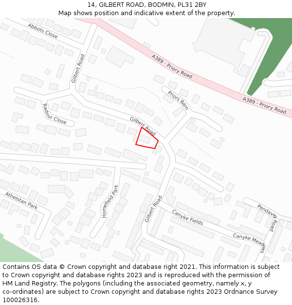 14, GILBERT ROAD, BODMIN, PL31 2BY: Location map and indicative extent of plot