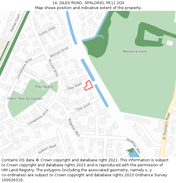14, GILES ROAD, SPALDING, PE11 2GX: Location map and indicative extent of plot
