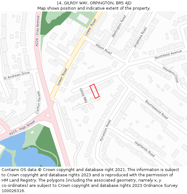 14, GILROY WAY, ORPINGTON, BR5 4JD: Location map and indicative extent of plot
