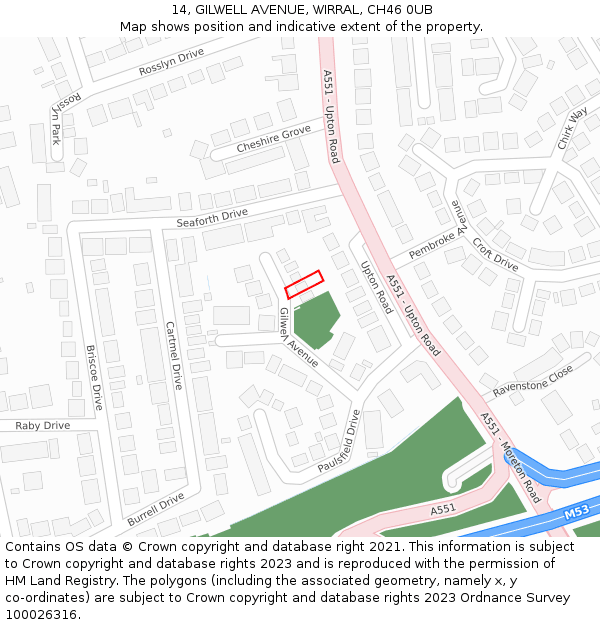 14, GILWELL AVENUE, WIRRAL, CH46 0UB: Location map and indicative extent of plot