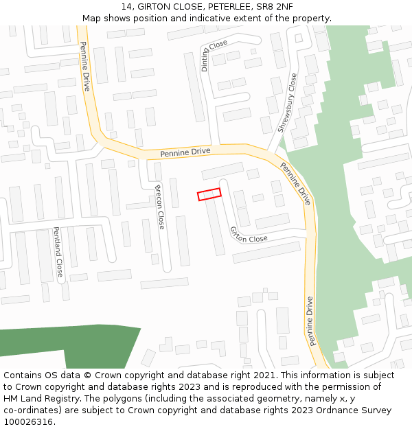 14, GIRTON CLOSE, PETERLEE, SR8 2NF: Location map and indicative extent of plot