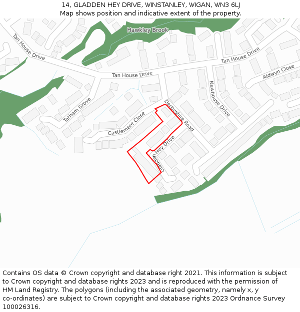 14, GLADDEN HEY DRIVE, WINSTANLEY, WIGAN, WN3 6LJ: Location map and indicative extent of plot