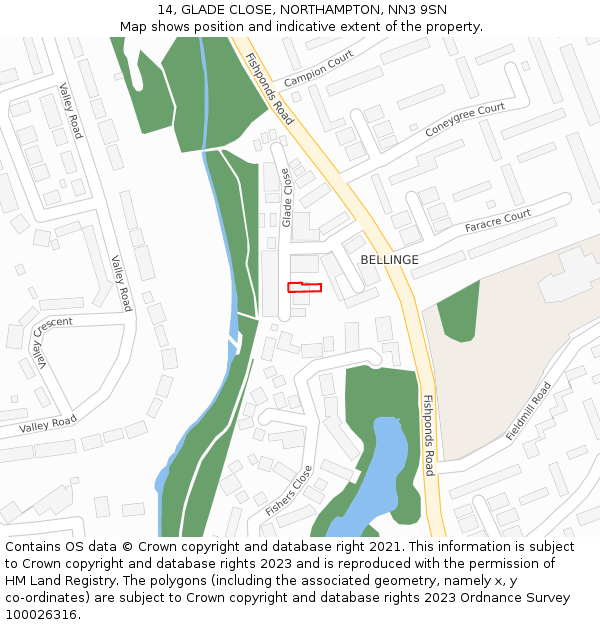 14, GLADE CLOSE, NORTHAMPTON, NN3 9SN: Location map and indicative extent of plot