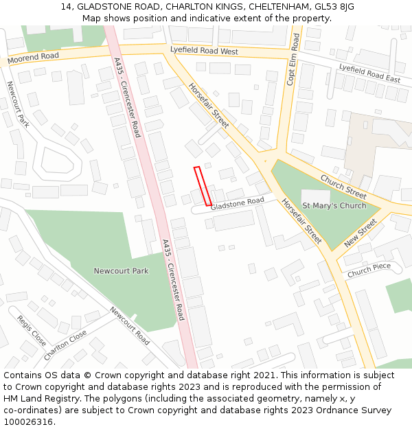 14, GLADSTONE ROAD, CHARLTON KINGS, CHELTENHAM, GL53 8JG: Location map and indicative extent of plot