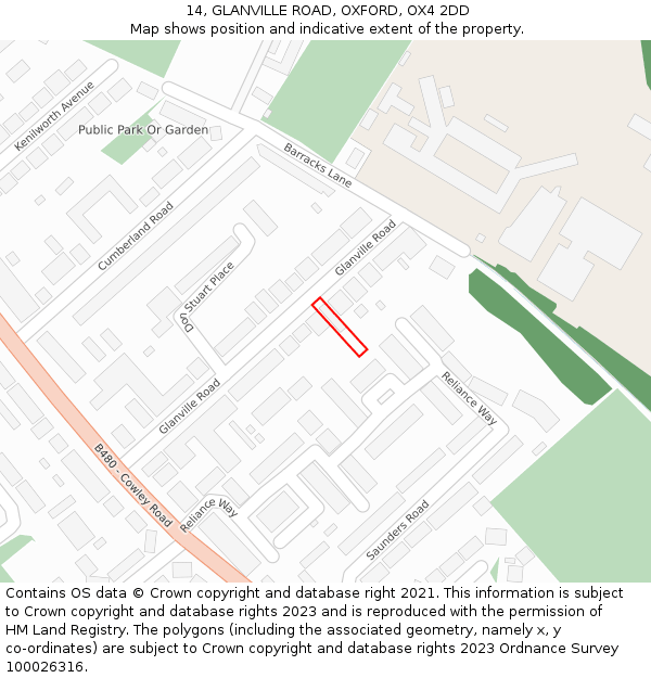 14, GLANVILLE ROAD, OXFORD, OX4 2DD: Location map and indicative extent of plot