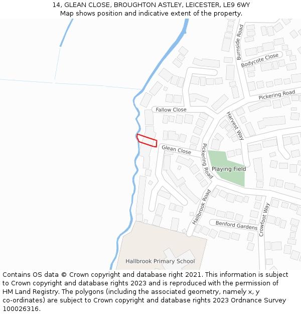 14, GLEAN CLOSE, BROUGHTON ASTLEY, LEICESTER, LE9 6WY: Location map and indicative extent of plot