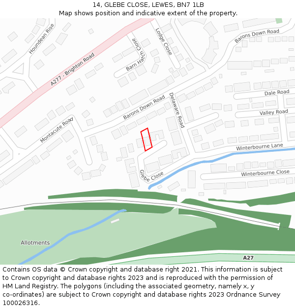 14, GLEBE CLOSE, LEWES, BN7 1LB: Location map and indicative extent of plot