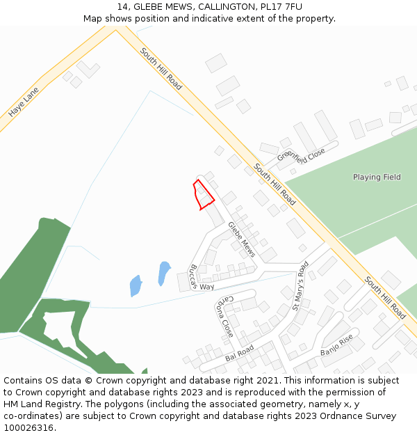 14, GLEBE MEWS, CALLINGTON, PL17 7FU: Location map and indicative extent of plot