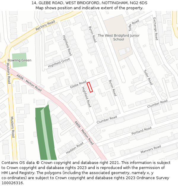 14, GLEBE ROAD, WEST BRIDGFORD, NOTTINGHAM, NG2 6DS: Location map and indicative extent of plot