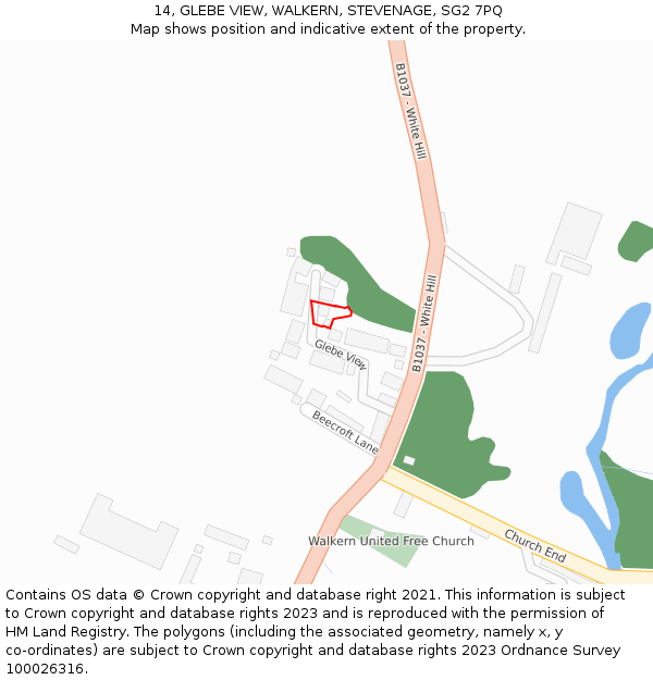 14, GLEBE VIEW, WALKERN, STEVENAGE, SG2 7PQ: Location map and indicative extent of plot