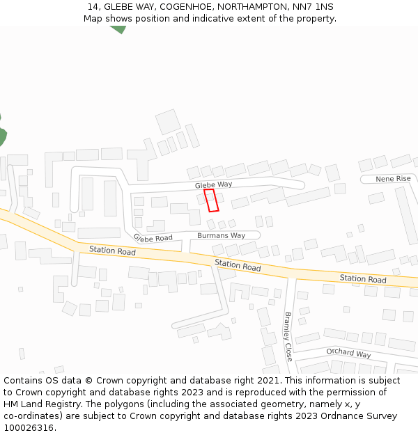14, GLEBE WAY, COGENHOE, NORTHAMPTON, NN7 1NS: Location map and indicative extent of plot