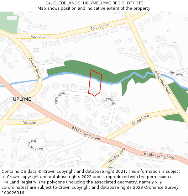 14, GLEBELANDS, UPLYME, LYME REGIS, DT7 3TB: Location map and indicative extent of plot
