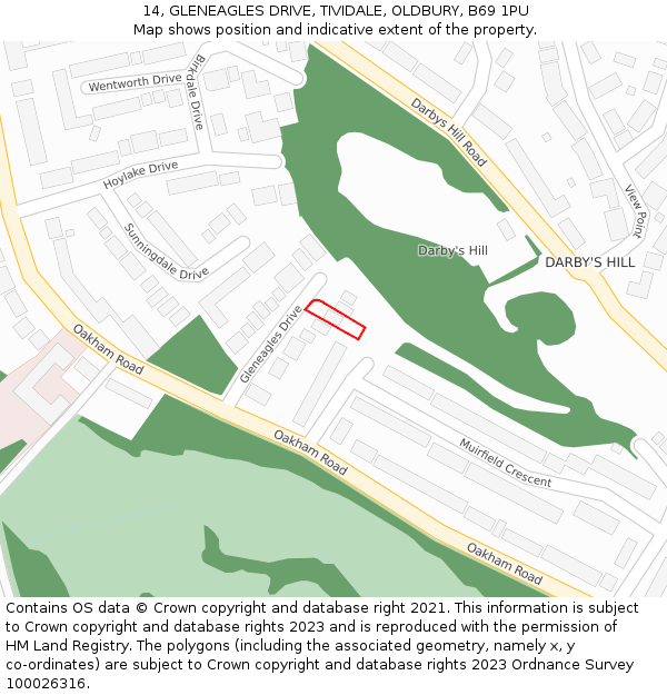 14, GLENEAGLES DRIVE, TIVIDALE, OLDBURY, B69 1PU: Location map and indicative extent of plot