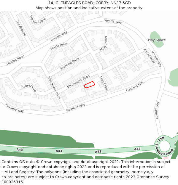 14, GLENEAGLES ROAD, CORBY, NN17 5GD: Location map and indicative extent of plot