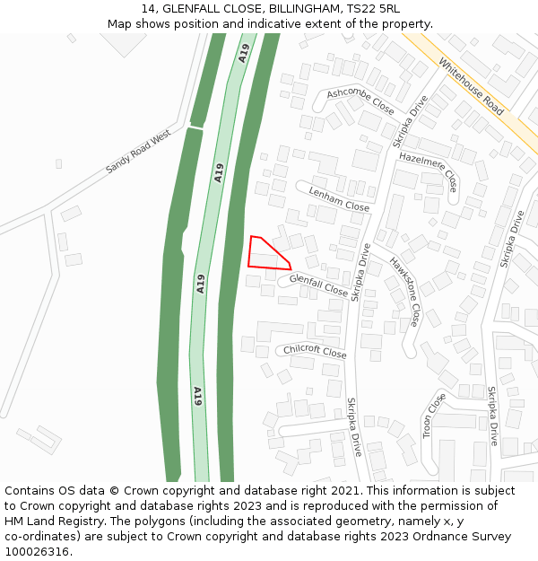 14, GLENFALL CLOSE, BILLINGHAM, TS22 5RL: Location map and indicative extent of plot