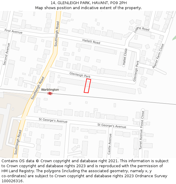 14, GLENLEIGH PARK, HAVANT, PO9 2PH: Location map and indicative extent of plot