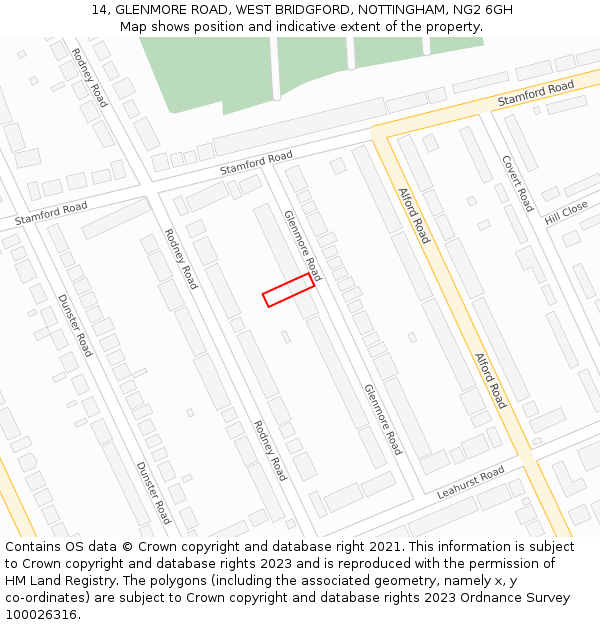 14, GLENMORE ROAD, WEST BRIDGFORD, NOTTINGHAM, NG2 6GH: Location map and indicative extent of plot